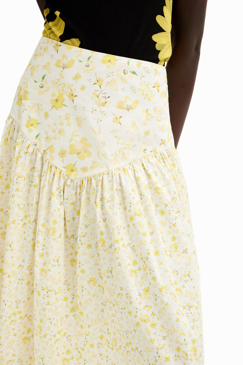 Floral ruffle midi skirt