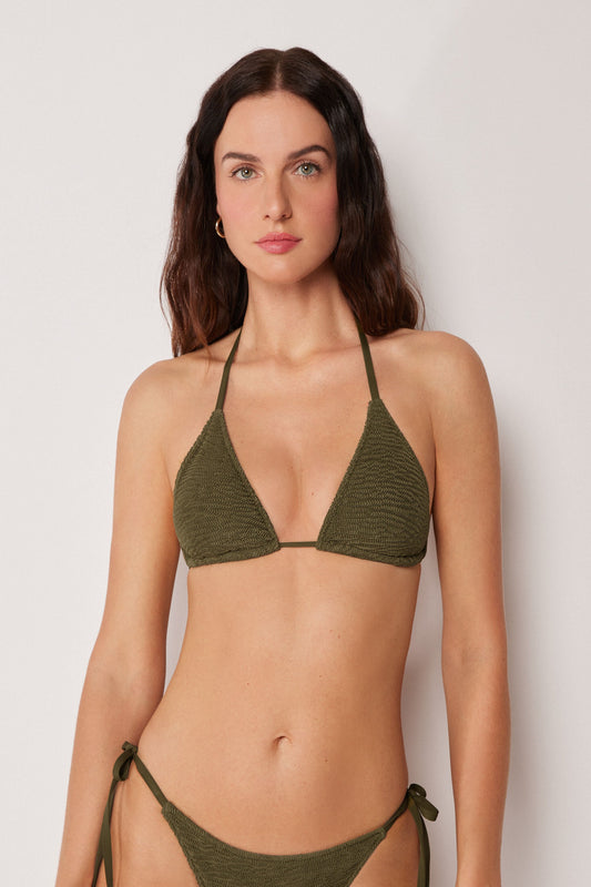 Triangle Bikini Top with Removable Padding Crinkle Waves
