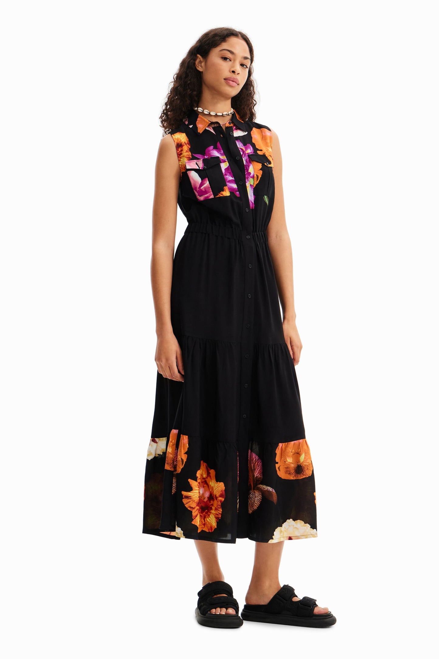 Long floral shirt dress