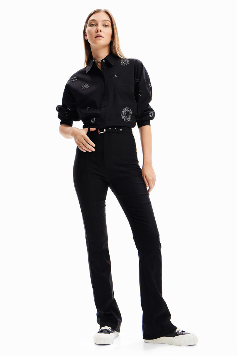 Belted flare trousers