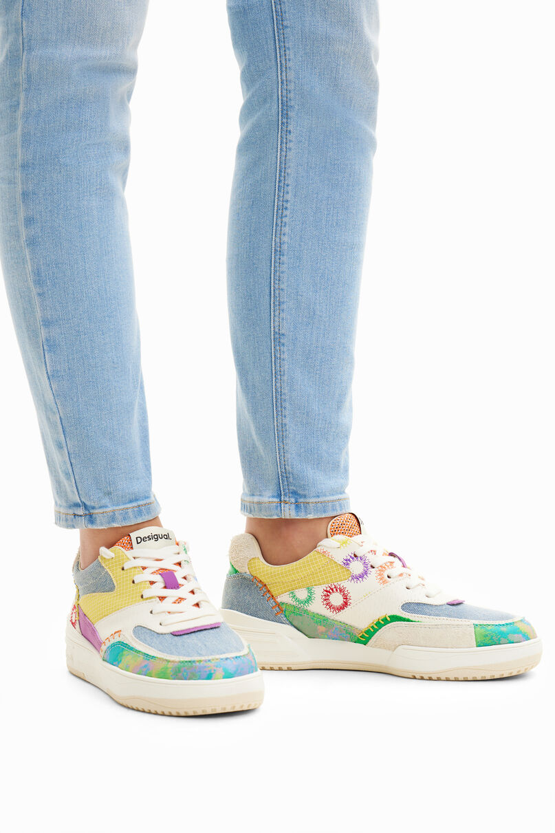 Retro multicolour patchwork sneakers