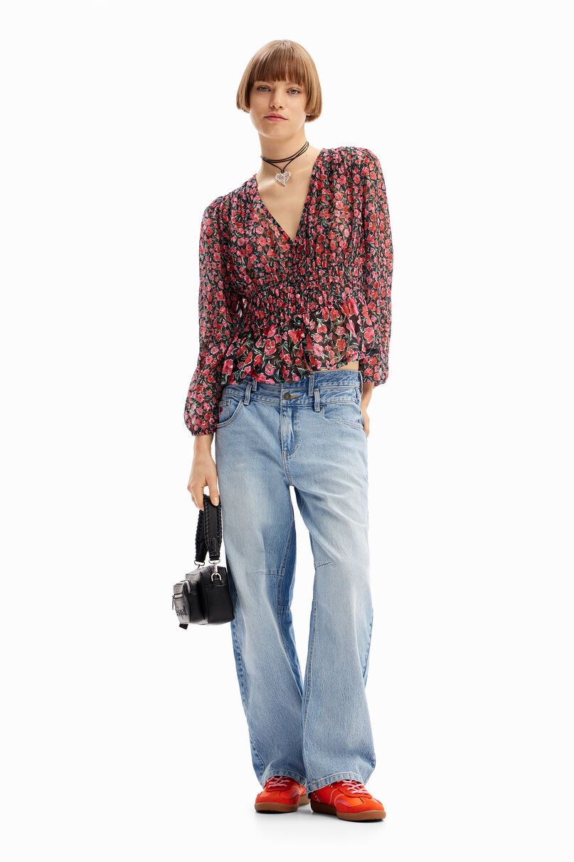 Floral plumetis blouse