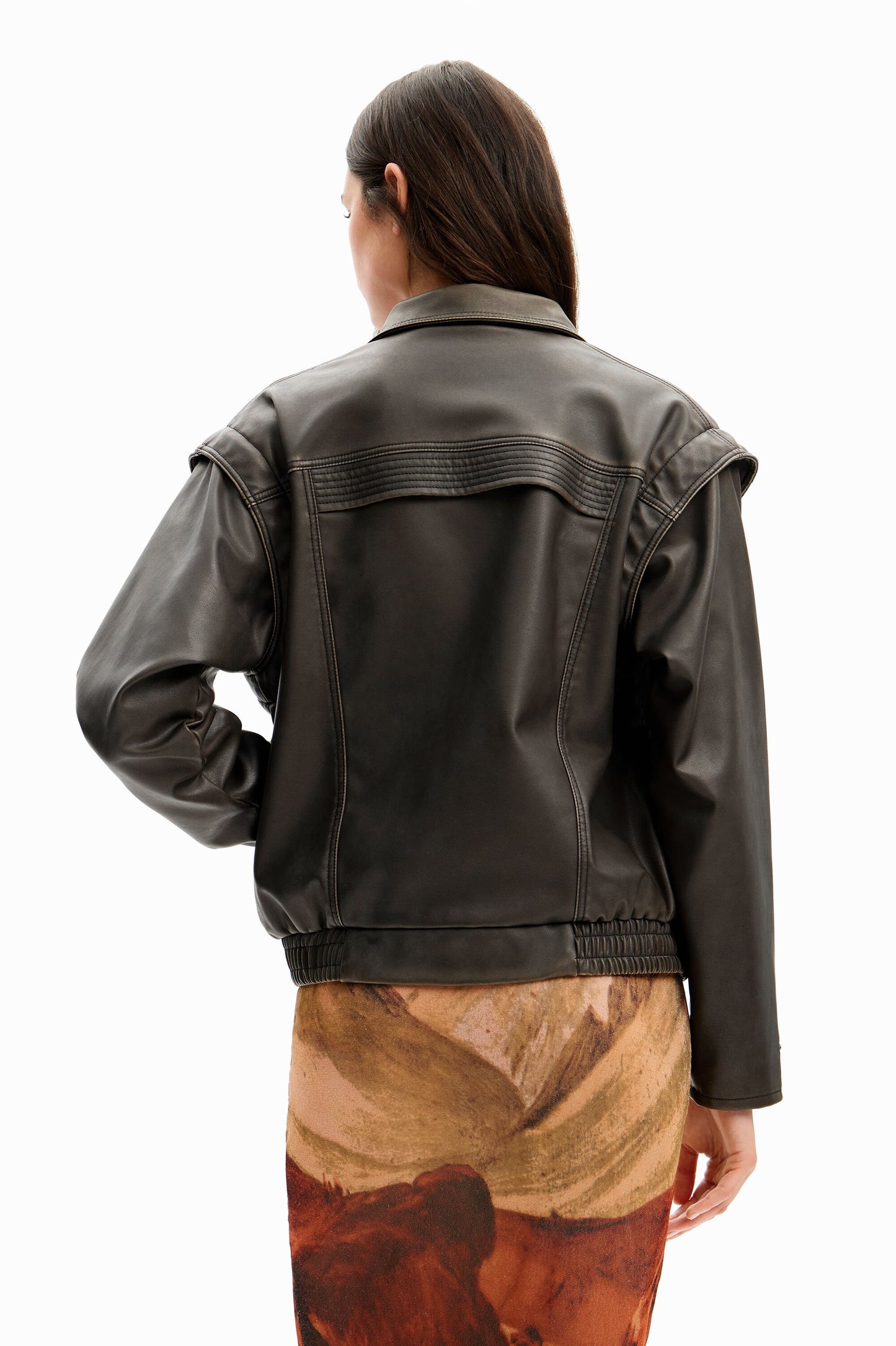 Leather-effect detachable sleeve jacket