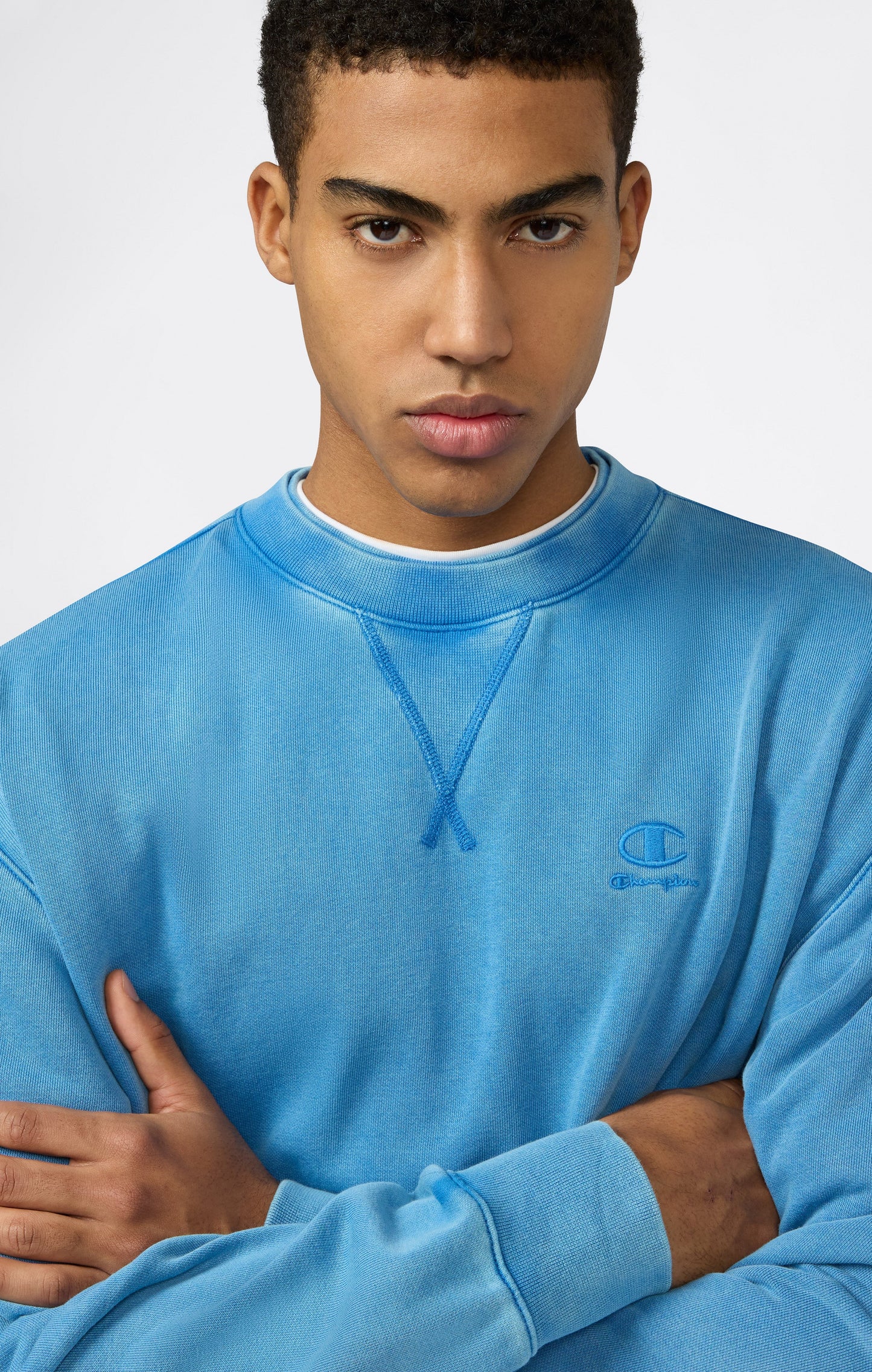 Men's Crewneck Sweatshirt with Embroidered Logo and Washed Effect Icons