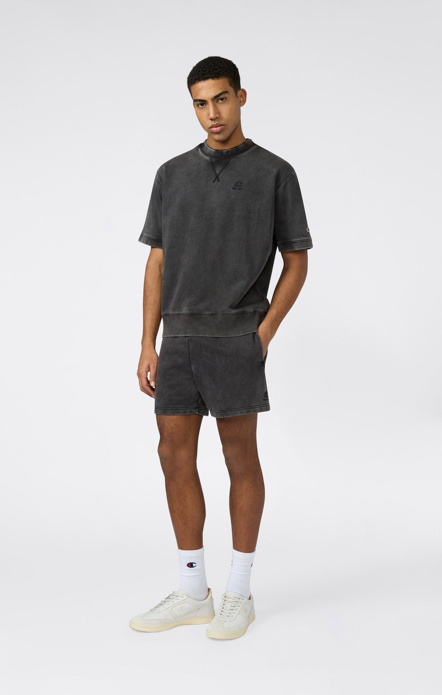 Men's Washed Effect Short Sleeve Crewneck Sweatshirt Icons