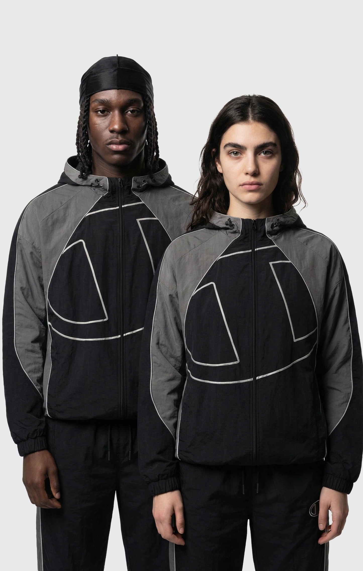 Men's Woven Nylon Full-Zip Hooded Track Top Loose Fit