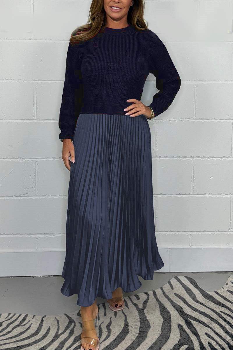 Women’s Stylish and Elegant Round-neck Pleated Dress